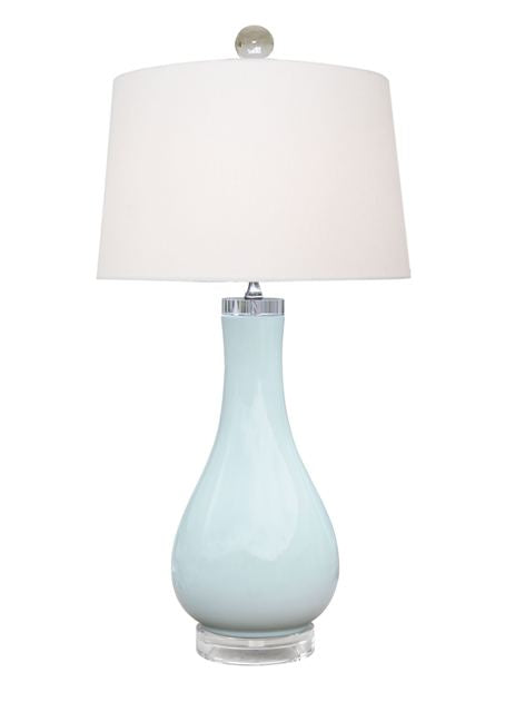 Porcelain White Rain Vase Lamp w/ Crystal Base & Top