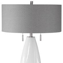 Load image into Gallery viewer, Contemporary White Ceramic Lamp with Grey Linen Shade
