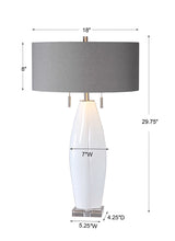 Load image into Gallery viewer, Contemporary White Ceramic Lamp with Grey Linen Shade
