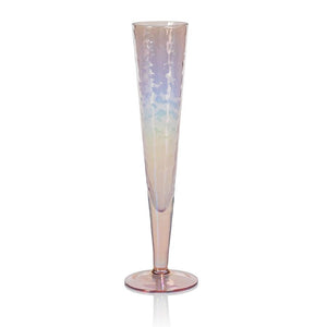 Hand-Blown Slim Champagne Flute, Luster Pink - Set of 2