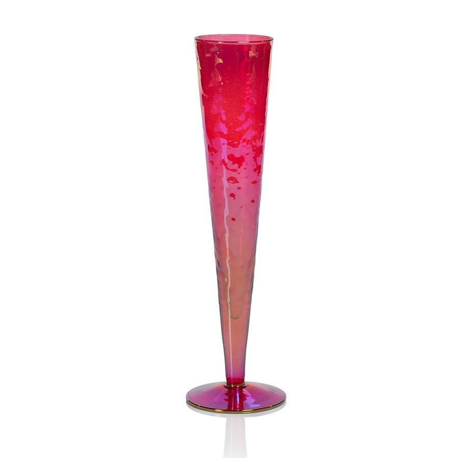 Hand-Blown Slim Champagne Flute - Luster Red - Set of 2