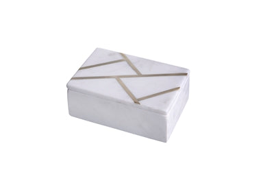 Marble & Brass Inlay Box - White