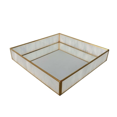 Milk Glass & Brass Mirror Box 11 x 11