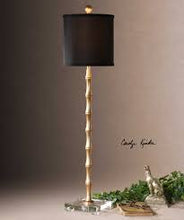 Load image into Gallery viewer, Gold Metal Bamboo Lamp with Black Linen Shade
