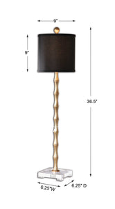 Gold Metal Bamboo Lamp with Black Linen Shade