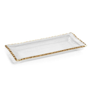 Large Textured Rectangular Tray with Jagged Gold Rim