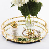 Load image into Gallery viewer, Gold bamboo round mirror tray
