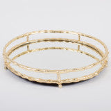 Load image into Gallery viewer, Gold bamboo round mirror tray
