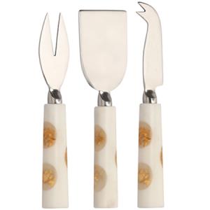 White Handled w/ Gold Dots Cheese Set