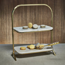 Load image into Gallery viewer, Madeleine Marble Two-Tier Stand - Gold &amp; White Marble
