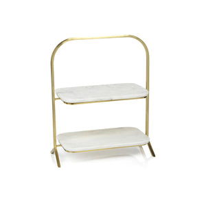 Madeleine Marble Two-Tier Stand - Gold & White Marble