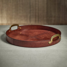 Load image into Gallery viewer, Aspen Leather with Brass Handles Round Tray - Large
