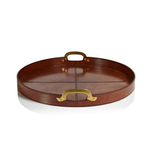 Load image into Gallery viewer, Aspen Leather with Brass Handles Round Tray - Large
