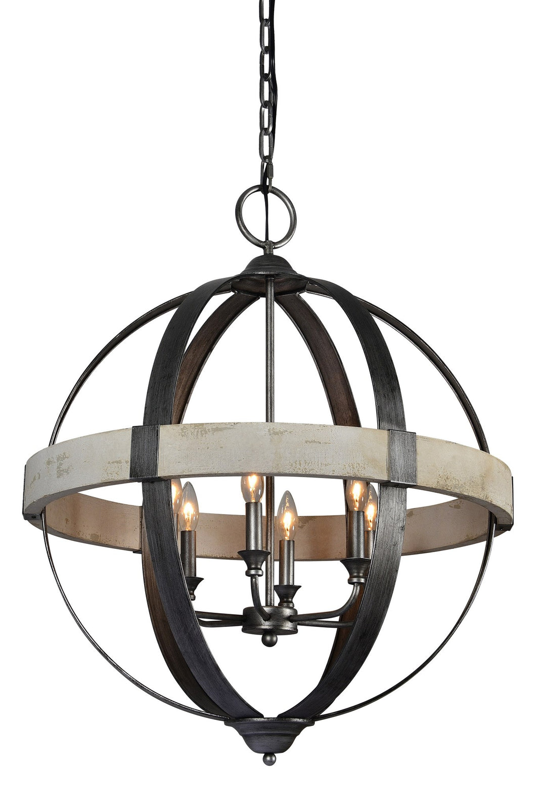 Elegant Iron and Wood Orb Chandelier