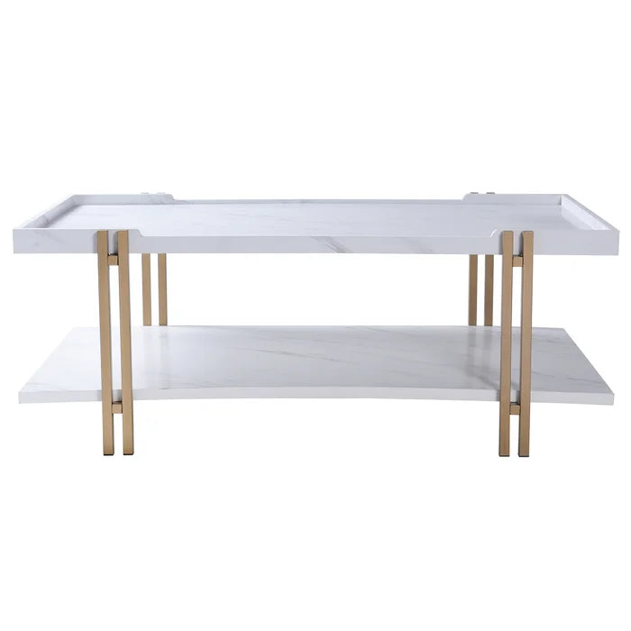 White Coffee Table with Gold Metal Bamboo Legs
