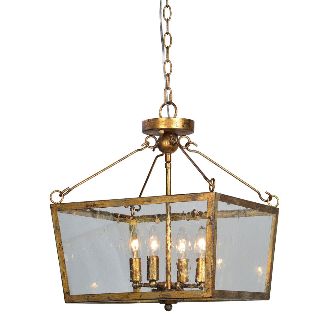 Chandelier w/ Rich Gold Finish & Tinted Glass