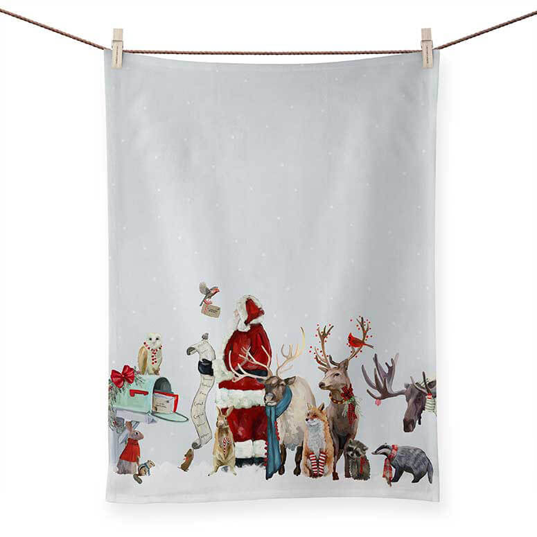 Holiday Christmas Santa with List Tea Towel