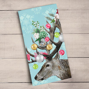 Holiday Ornamental Deer Tea Towel