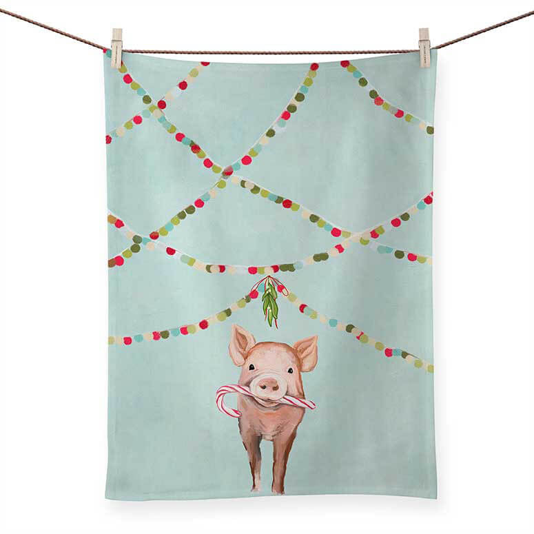 Holiday Festive Pig Tea Towel