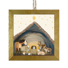 Load image into Gallery viewer, Nativity Manger - Cream Embellished Wooden Framed Ornament On Canvas 3.5x3.5
