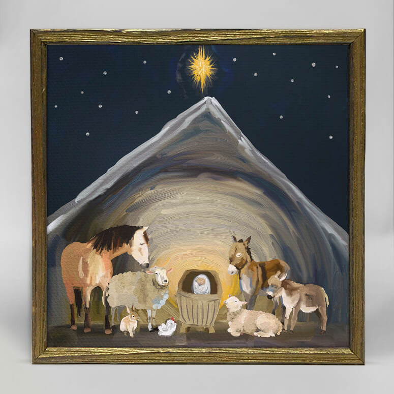 Holiday Nativity Manger Framed Canvas
