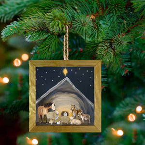 Nativity Manger Embellished Wooden Framed Ornament