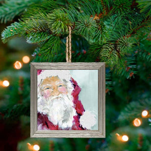 Santa Claus Embellished Wooden Framed Ornament - 3.5 x 3.5