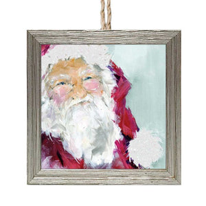 Santa Claus Embellished Wooden Framed Ornament - 3.5 x 3.5