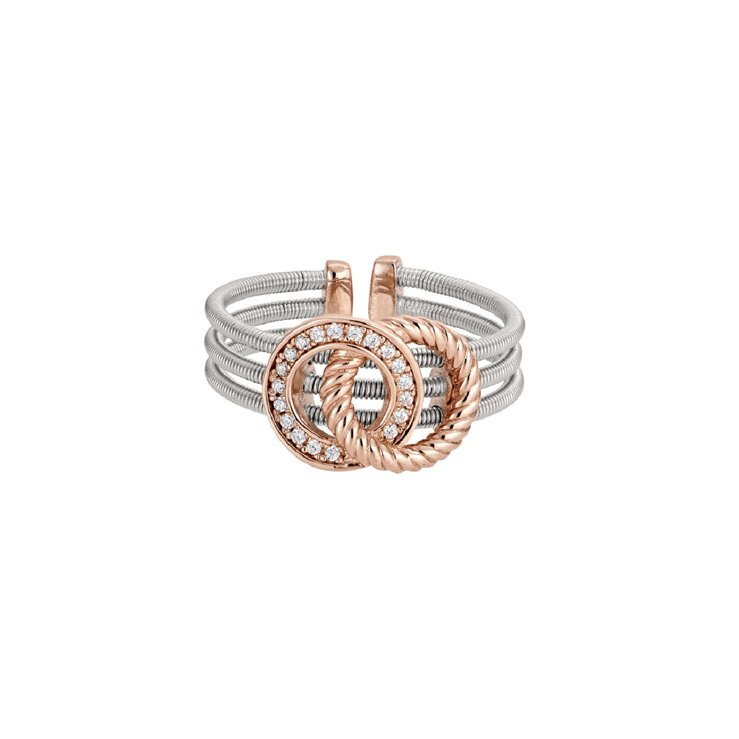 Bella Cavo Sterling Silver Three Cable Rose Gold Ring