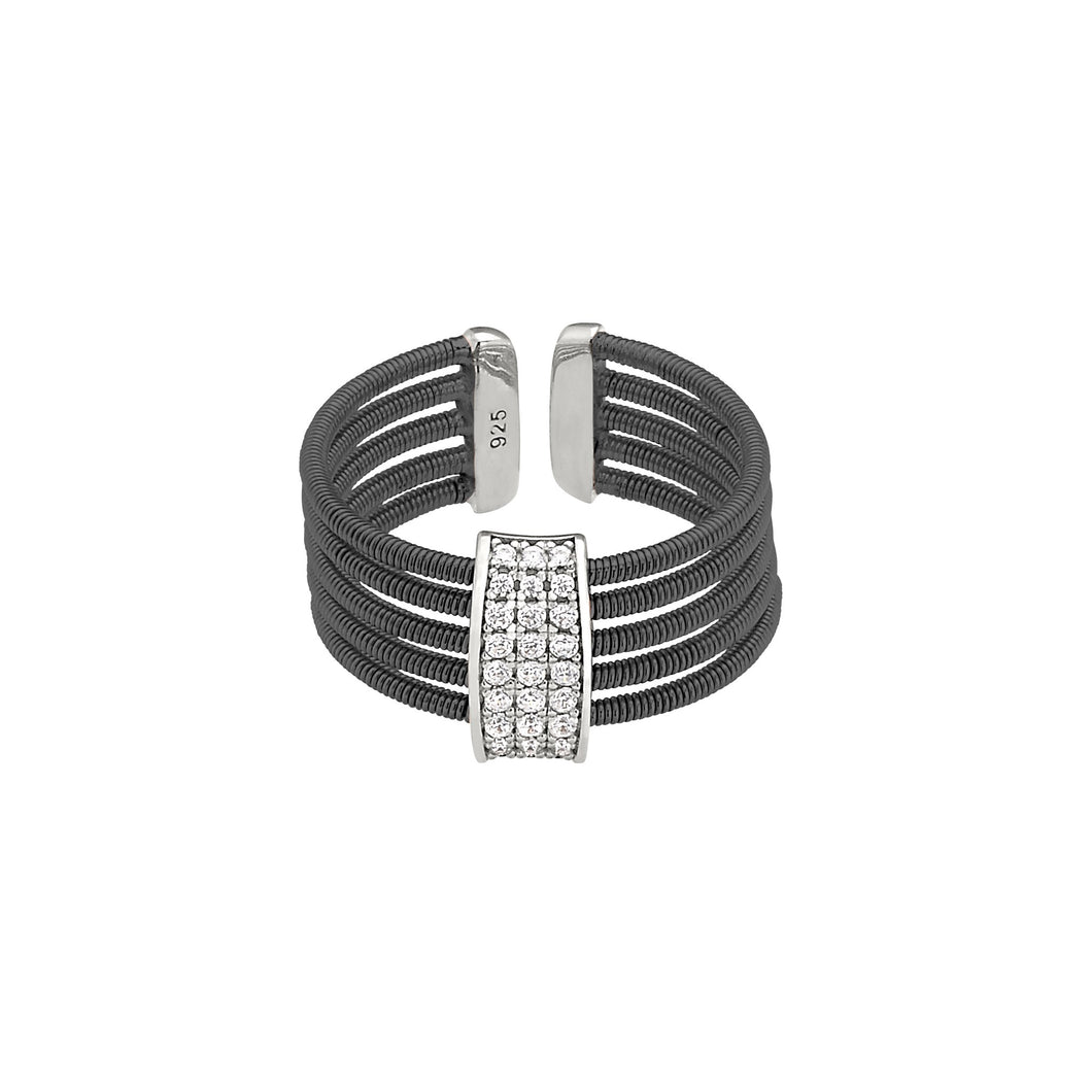 Bella Cavo Sterling Silver Black Multi Cable Cuff Ring