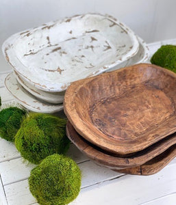 Medium Carved Dough Bowl - White