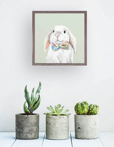 Pastel Plaid Bow-Tie Bunny Mini Framed Canvas