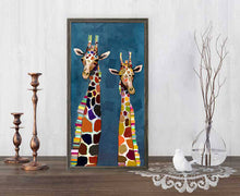 Load image into Gallery viewer, Two Giraffes on Blue Canvas - 5 x 10
