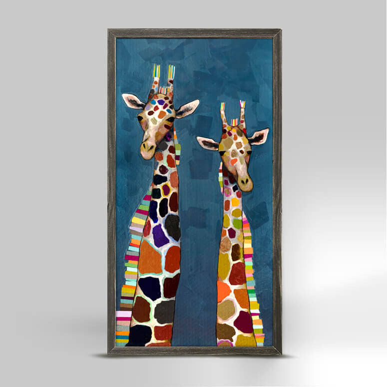 Two Giraffes on Blue Canvas - 5 x 10