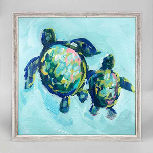 Two Turtles Swimming Mini Framed Canvas - 6 x 6