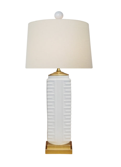 White Sqaure Vase Table Lamp with Gold Leaf