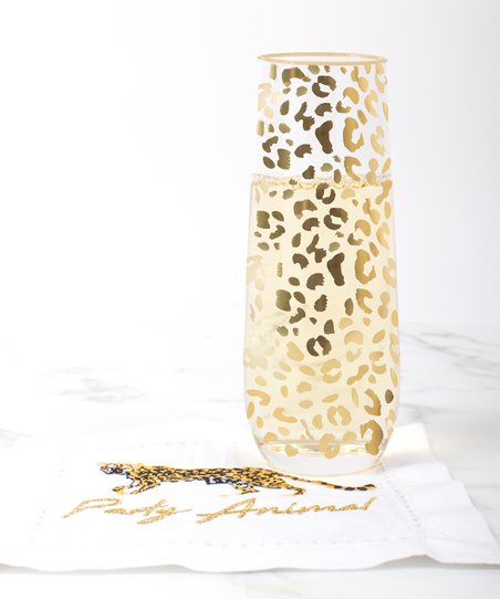 Stemless Champagne Glass - Gold Leopard